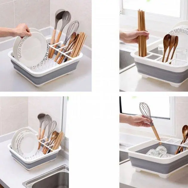 Сушарка для посуду Multi-Function Drain Rack 511 LS Силіконова складана з нековзними ніжками біла - фото 3