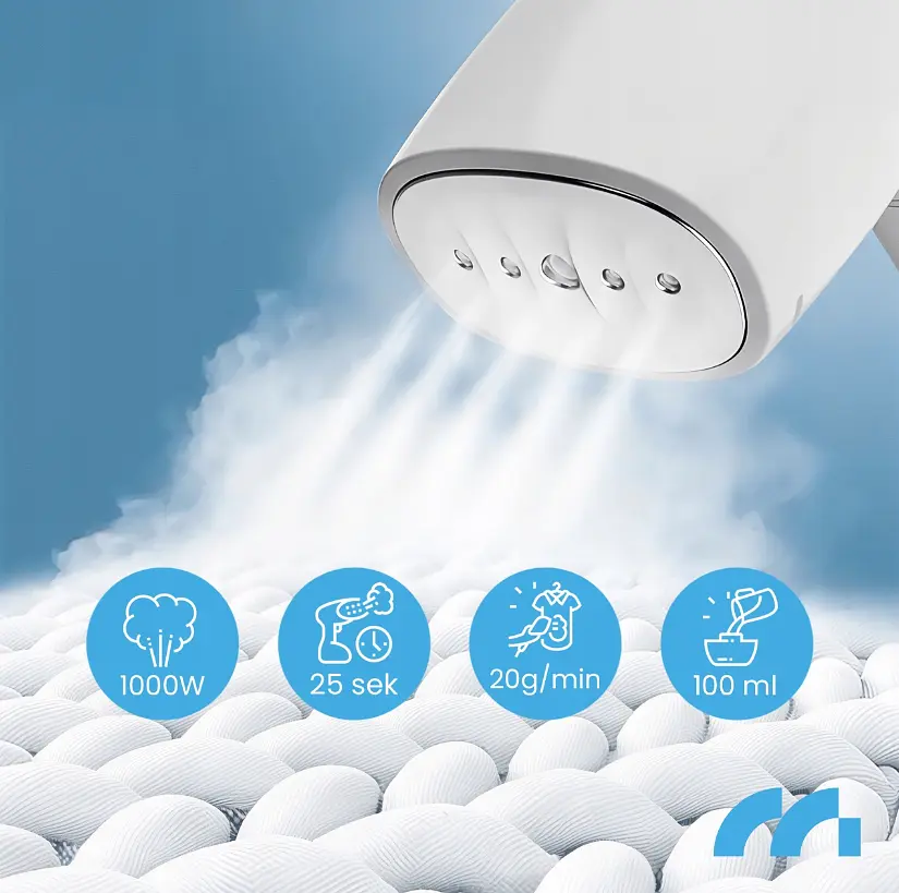 Ручний відпарювач для одягу MalTec HDS1000W, 1000 Вт, парова праска зі складаною ручкою + дорожній чохол - фото 2