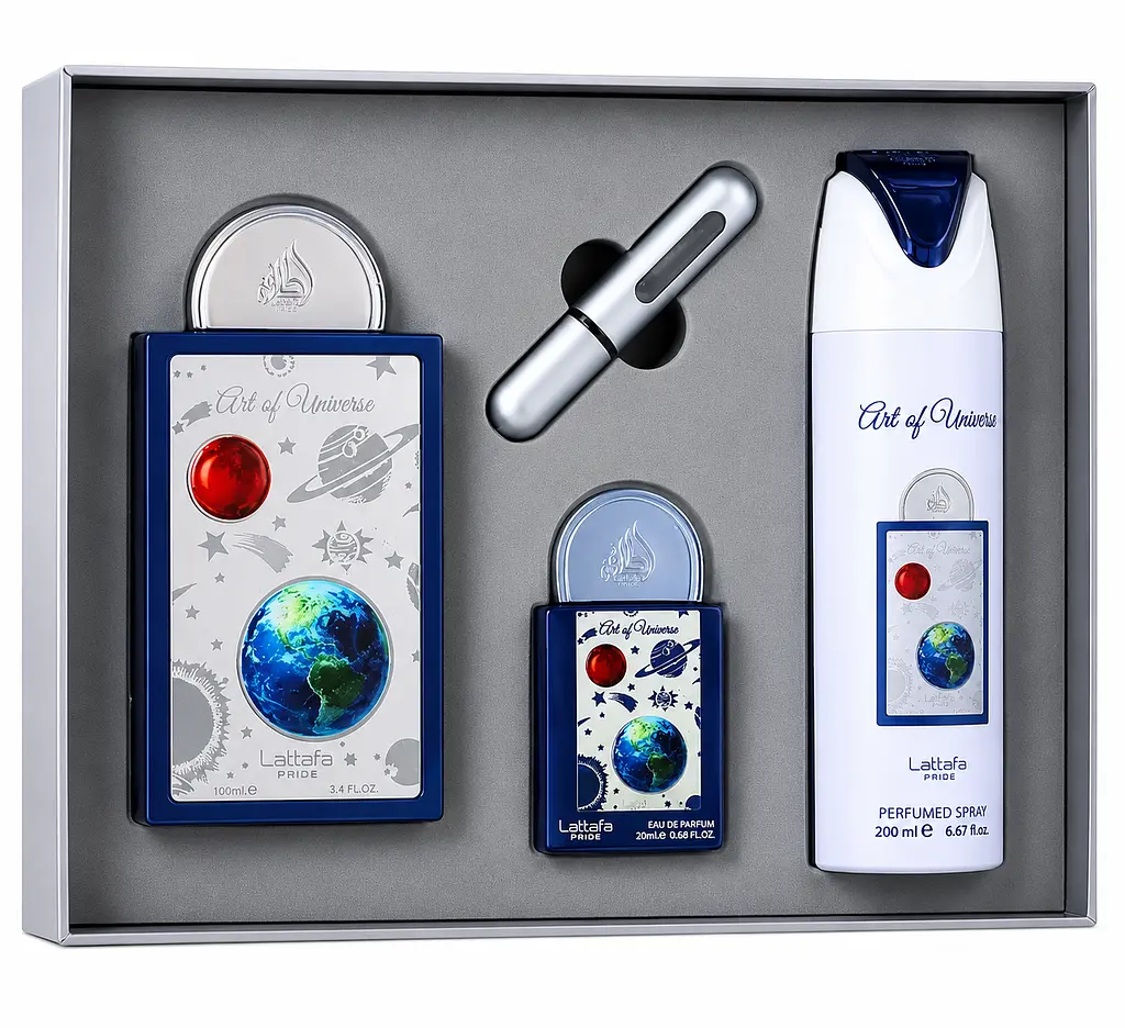Lattafa Perfumes Art Of Universe подарунковий набір унісекс парфумована вода + парфумована вода + дезодорант спрей + атомайзер - фото 2