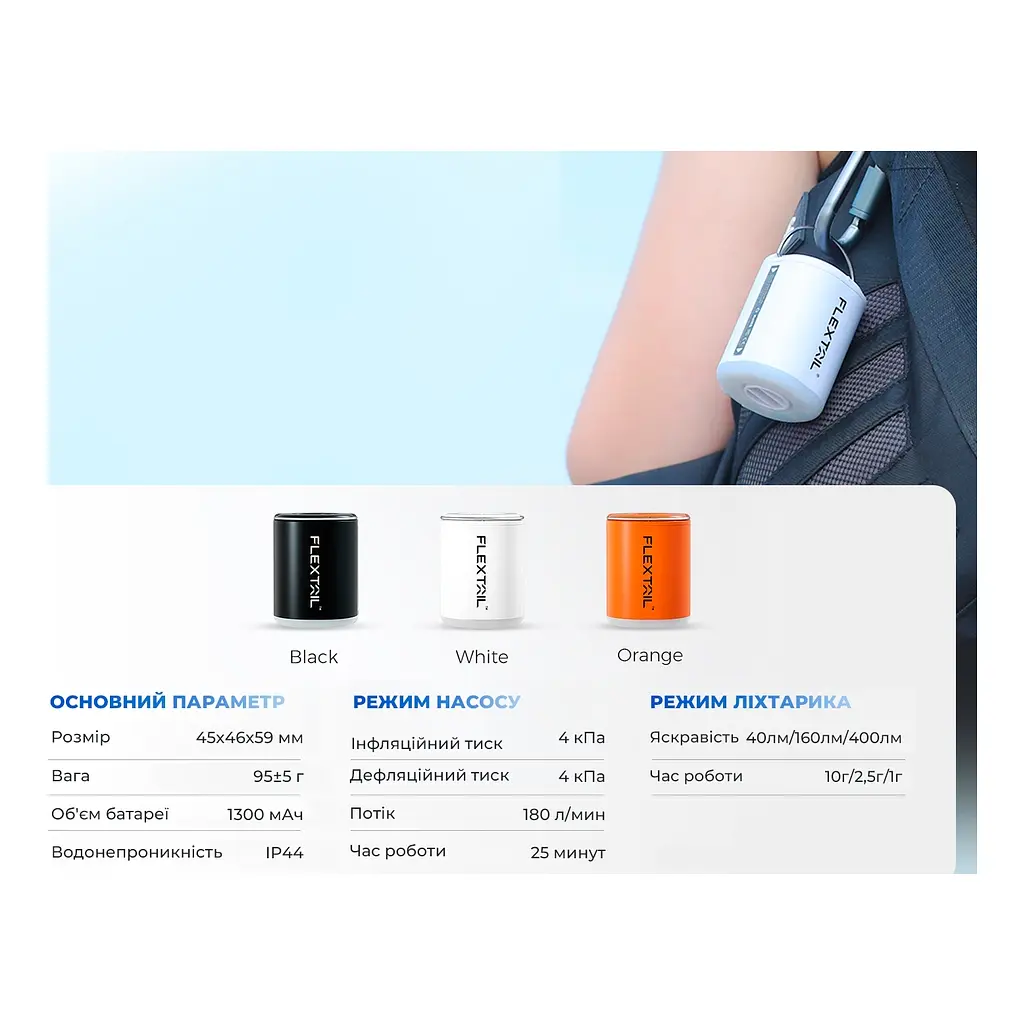 Ліхтар Flextail Tiny Pump 2X з функцією насосу білий (TY2X1600-WT-i) - фото 9