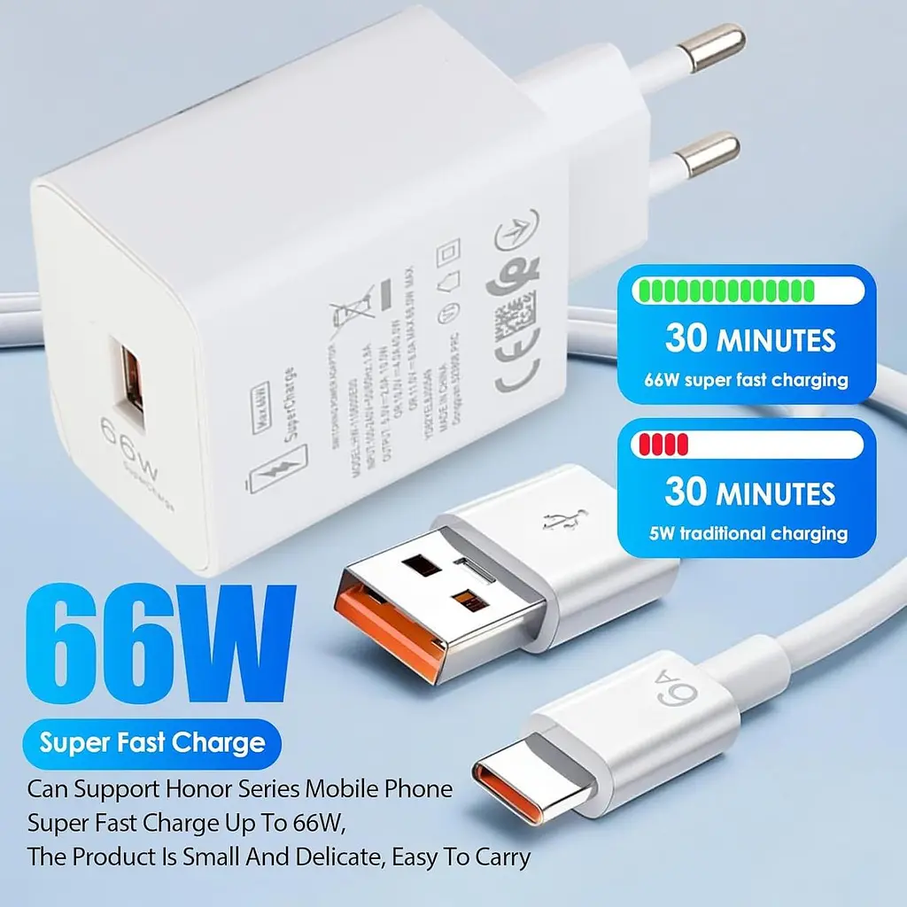 Зарядний пристрій GBULTR 66W SuperCharge для Huawei та Honor, USB-C 6A з кабелем 1 м - фото 3