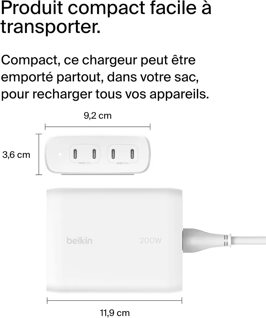 Мережевий зарядний пристрій 4xUSB-C, GAN Belkin BoostCharge Pro 200 White - фото 7