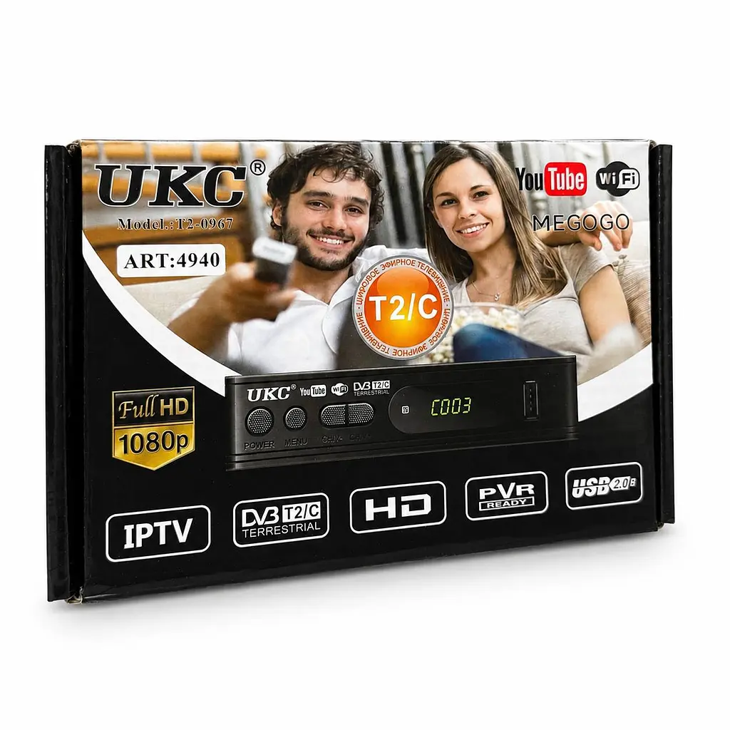 Цифровий ефірний ТВ-тюнер UKC T2-0967 DVB-T2/C IPTV YouTube Full HD Чорний (2390000006) - фото 2