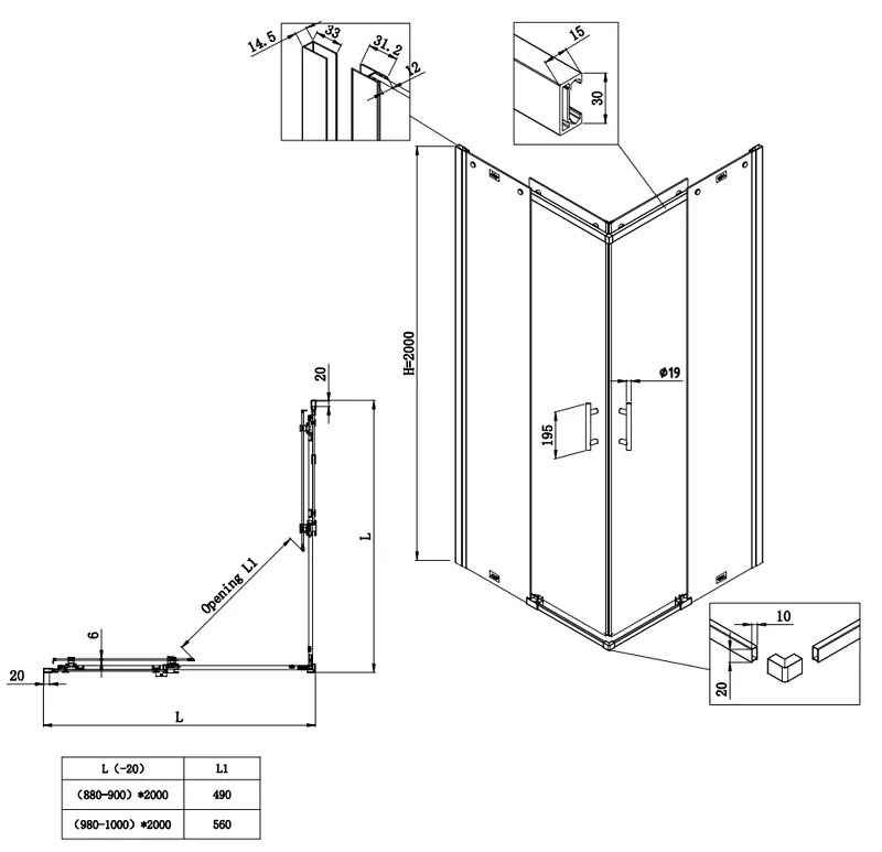 Душова кабіна без піддону Koer SR SC03-90x90x200-TR-01 прозоре скло Easy Clean 6 мм, хром KR5356, Універсальна, прозорий, хром - фото 2