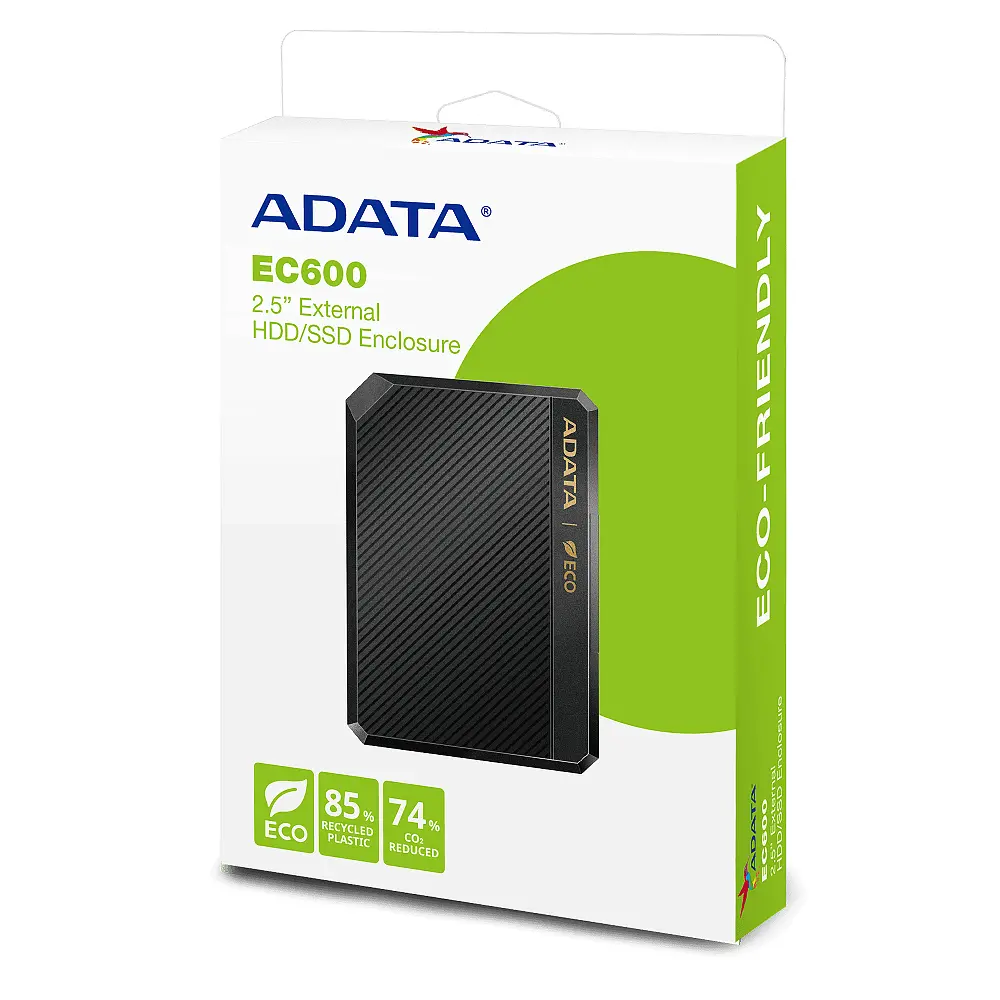 Зовнішній карман для накопичувача A-DATA EC600 для 2.5'' HDD/SSD USB3.2 Gen2 Чорний - фото 2