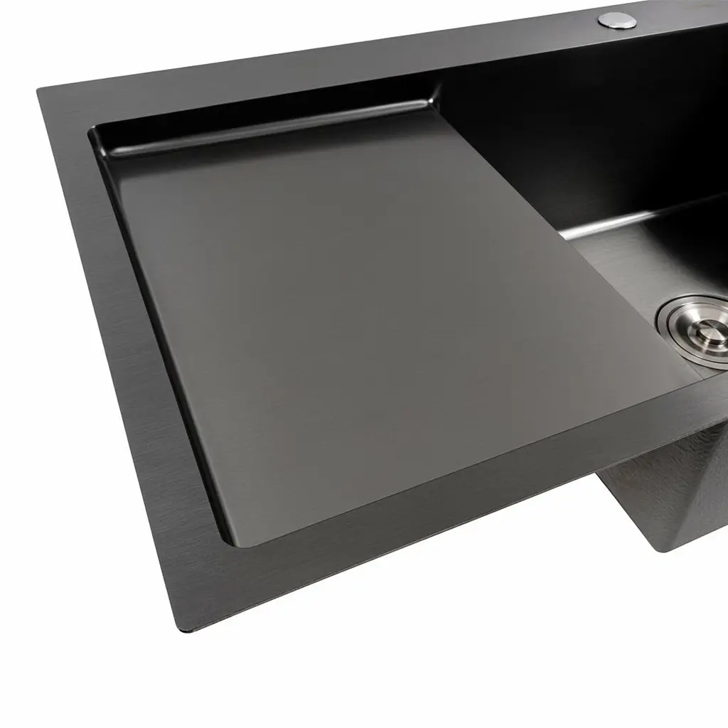 Кухонна мийка PVD чорна 78x50 R Platinum Handmade (круглий сифон 3.0/0.8), Чорний - фото 6