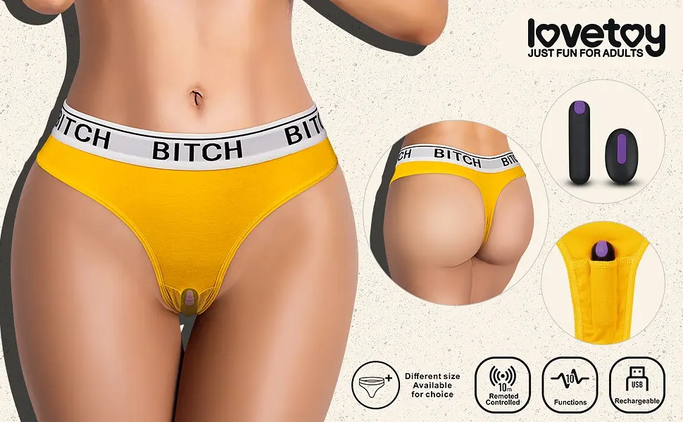 Трусики Lovetoy Ingen Bitch Vibrating Panties М жовтий - фото 19