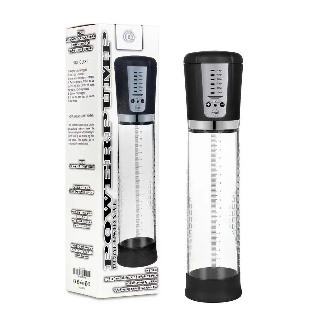 Вакуумна помпа для пеніса B - Series Power Powerpump USB Rechargeable Electric Vacuum Pump (прозорий) - фото 5