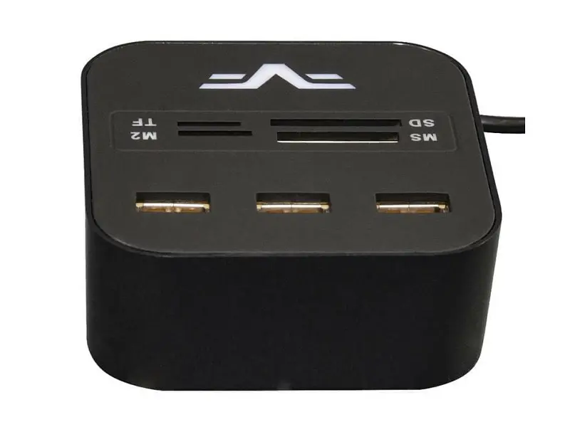 Мультипортовий адаптер Frime 3хUSB2.0 Hub + Card Reader All-in-One Black (FHC-AllinOne3p2B) - фото 2