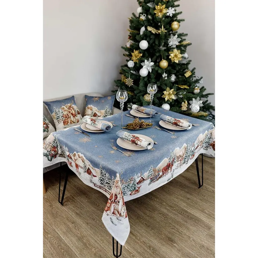 Скатертина гобеленова Прованс Блакитне сяйво 240х135 см блакитна (31307) - фото 5