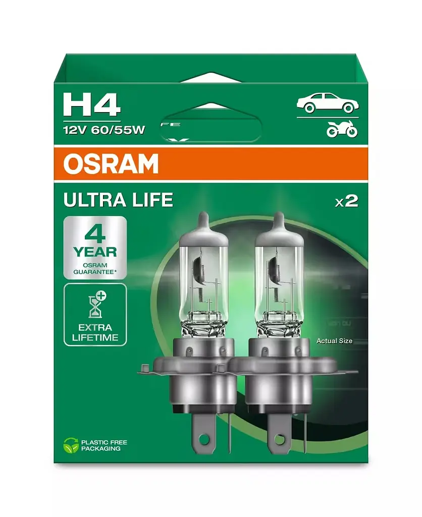 Комплект галогенових ламп OSRAM H4 64193ULT-2HB UltraLife 60/55W 12V P43t (2 шт) - фото 2