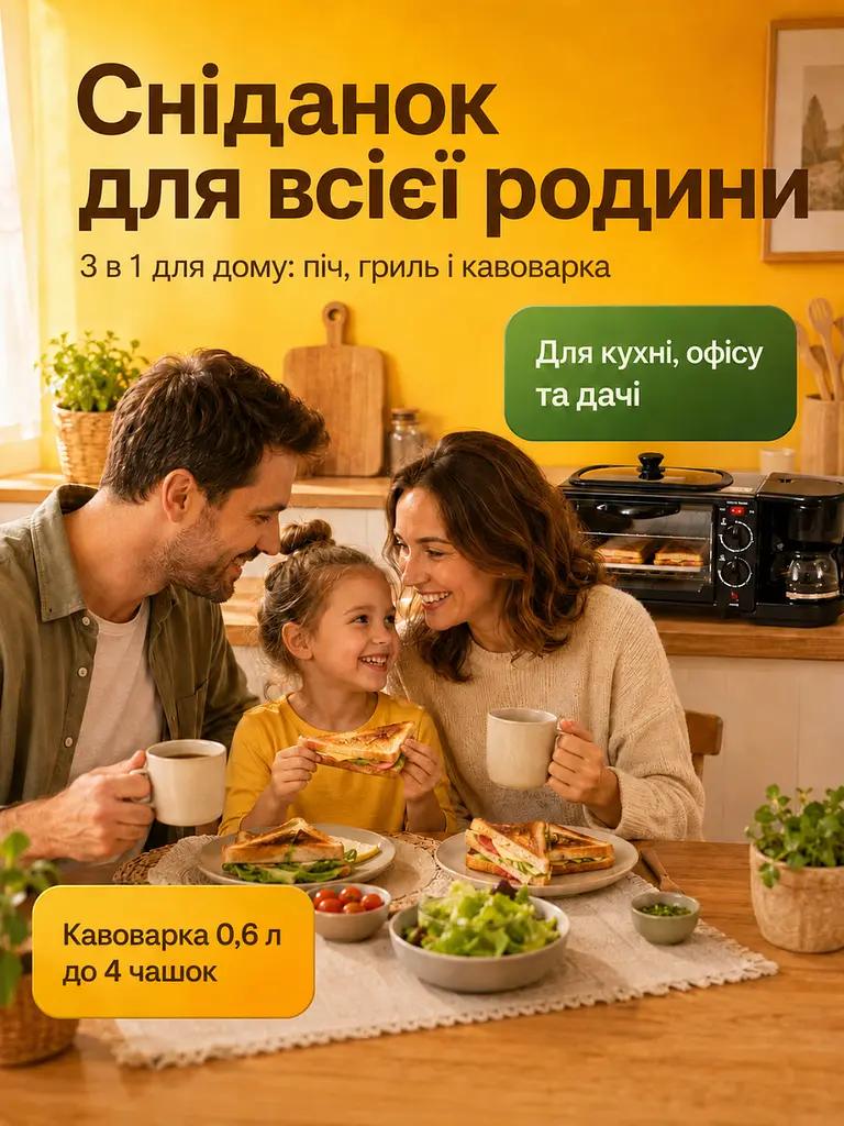 Багатофункціональна машина для сніданку 3в1 електрична міні-піч з кавоваркою та гриль-сковородою (26276276) - фото 9