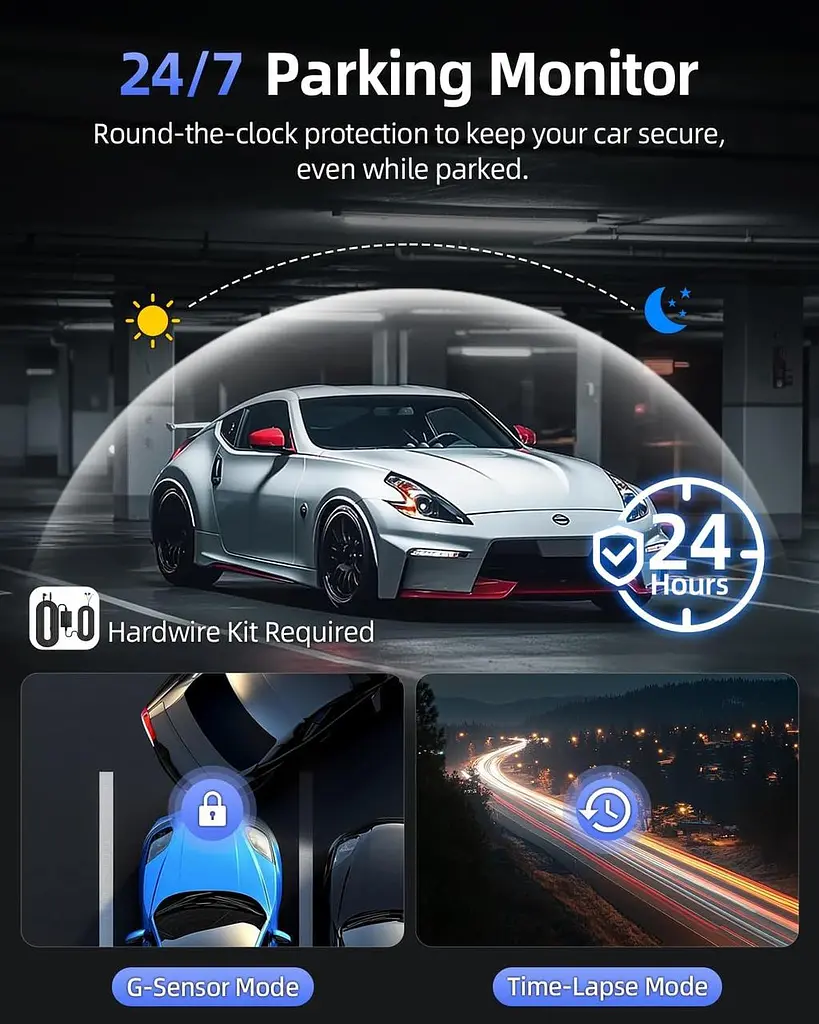 Відеореєстратор CIEVIE Dash Cam спереду та ззаду, 4K Dashcam з 64 ГБ SD-картою, 1,5-дюй-3-градусний IPS-дисплей - фото 4