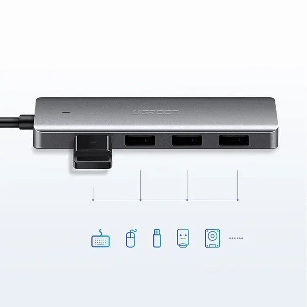 USB-хаб UGREEN CM219 4-in-1 USB Type-C to 4xUSB 3.0 HUB Space Gray - фото 2