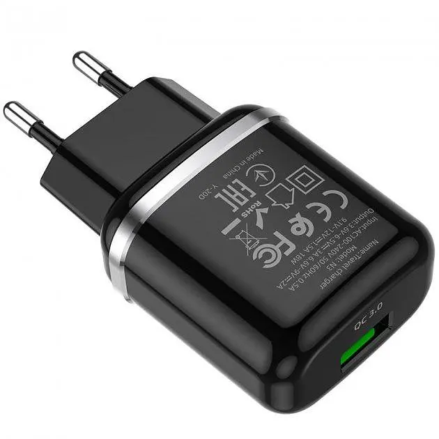 Мережевий зарядний пристрій Hoco N3 Special single port 1 USB, QC3.0 + USB Cable Type-C 3A Black - фото 3