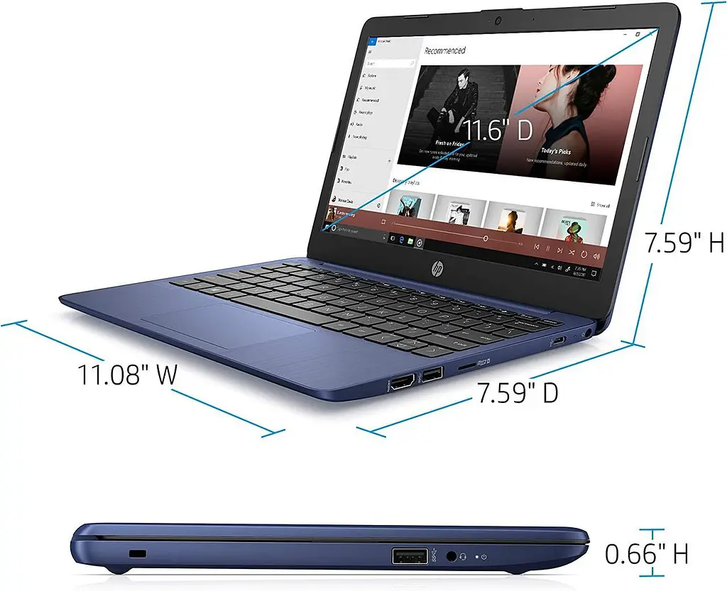 Ноутбук HP Stream 11.6" HD 4/32GB, N4000 (11-ak0010nr) Blue (Open Box) - фото 6