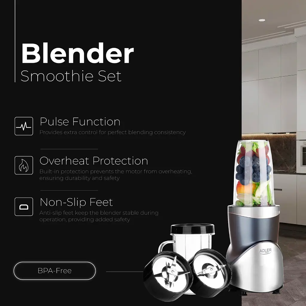 Фитнес-блендер Adler AD 4084 500Вт/ Pulse/ стеклянные бутылки 1x700мл,2x500мл,1x300мл/ - фото 10