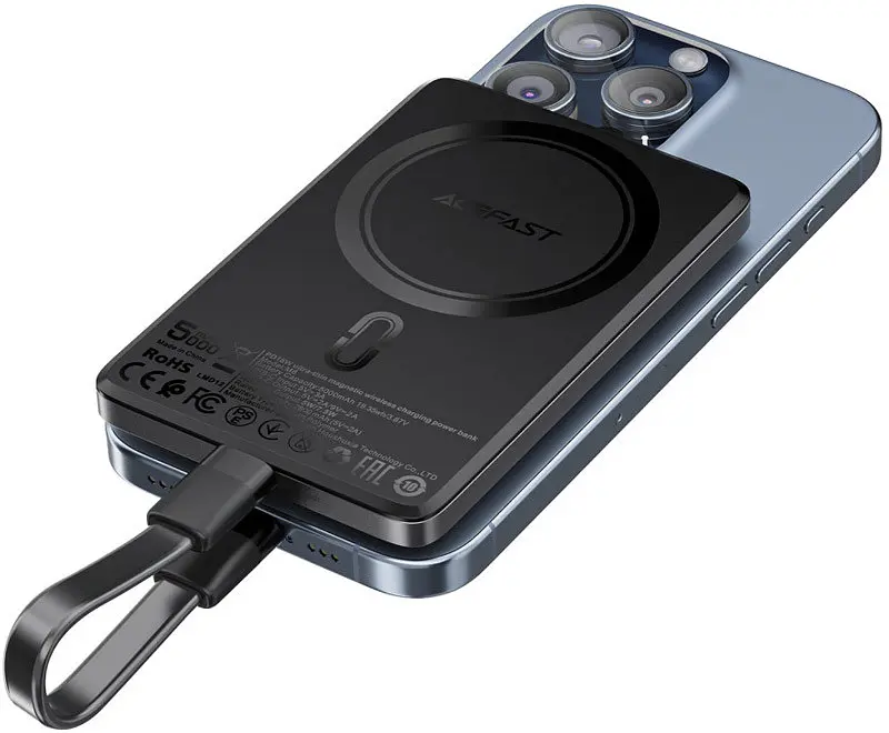 Портативний акумулятор - бездротове зарядне Acefast M8 Magnetic Wireless 5000mAh 18W QI 7.5W Чорний - фото 4