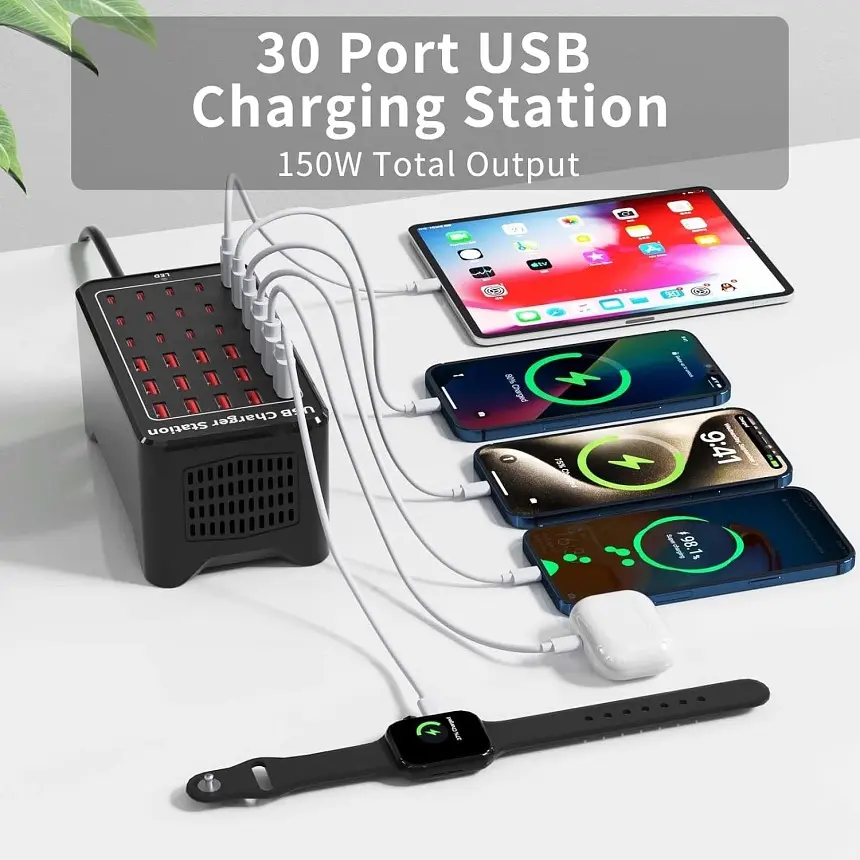 Зарядная станция ILEPO многопортовая на 15 USB портов + 15 Type-C 150 Вт / сетевое мультизарядное устройство (19018) - фото 6