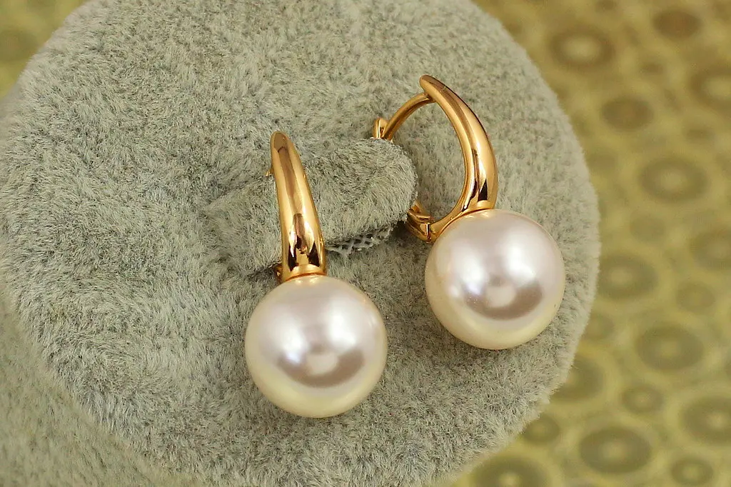 Сережки Xuping Jewelry страйт англійський з перлиною 12 мм 2,5 см золотисті - фото 3