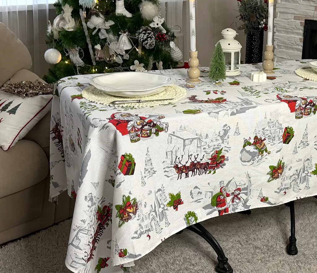 Скатертина Ecotton 150х220 см новорічна Снiжна зима біла (24209) - фото 4