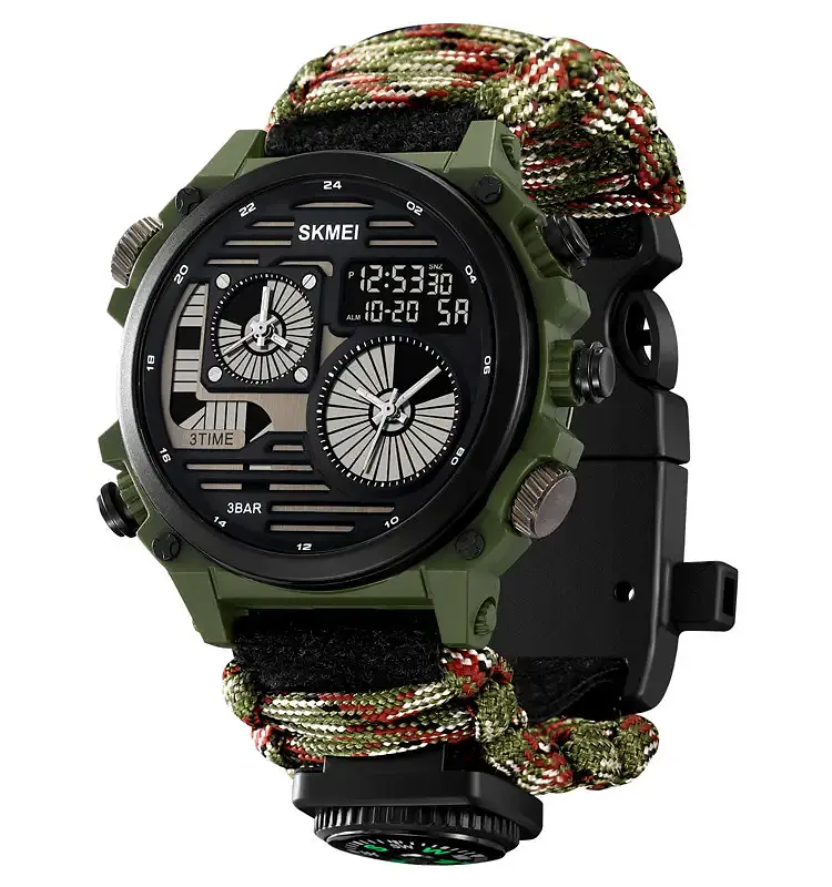 Годинник чоловічий наручний спортивний Skmei 2202 Paracord (Камуфляжний нейлоновий ремінець) - фото 2