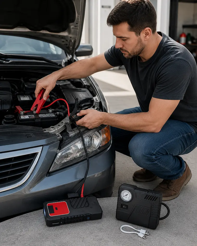 Автомобільний пусковий пристрій для акумулятора JUMP STARTER 69800mah + Компрессор / Пусковий пристрій для авто / Бустер - фото 2