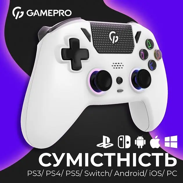 Геймпад GamePro GPS20W 2.4G/BT 5.1/USB беспроводной Switch/PC/PS/iOS/Android RGB White (GPS20W) - фото 8