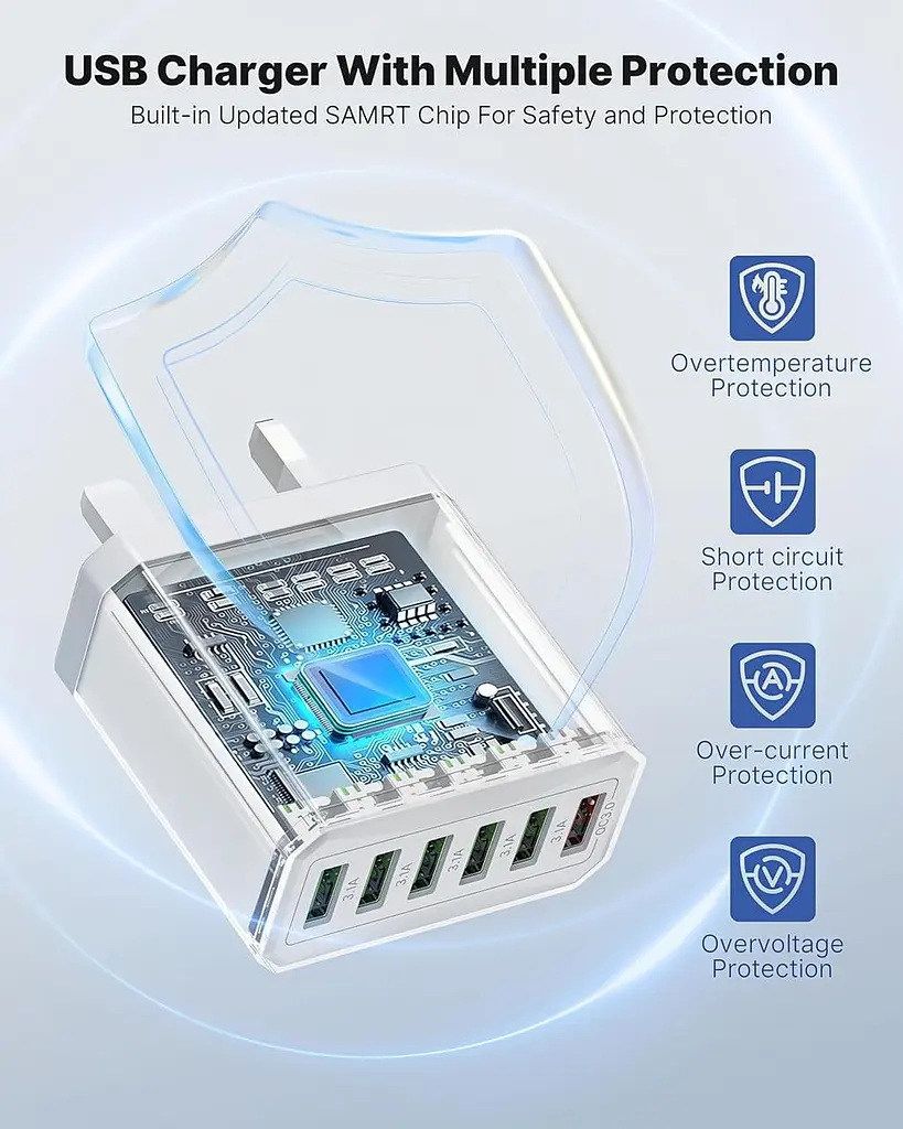 Мережевий зарядний пристрій Tupneuf 33 Вт, 6 USB-портів, Fast Charge - фото 3