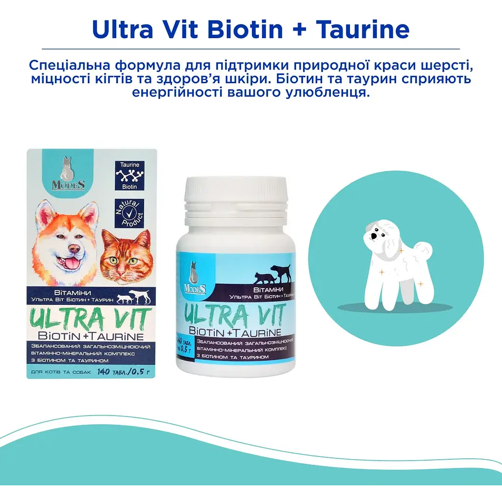 Вітамінно-мінеральний комплекс Modes Ultra Vit Biotin + Taurine для собак та котів 140 таблеток - фото 2
