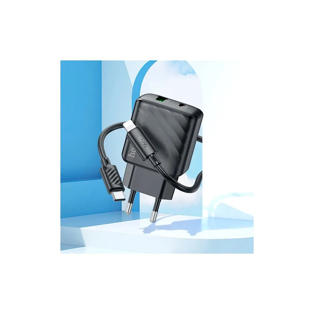 Зарядний пристрій HOCO CS23A USB-C PD30W + 1xUSB QC3.0 + cable USB-C to Lightning black (6942007609951) - фото 9
