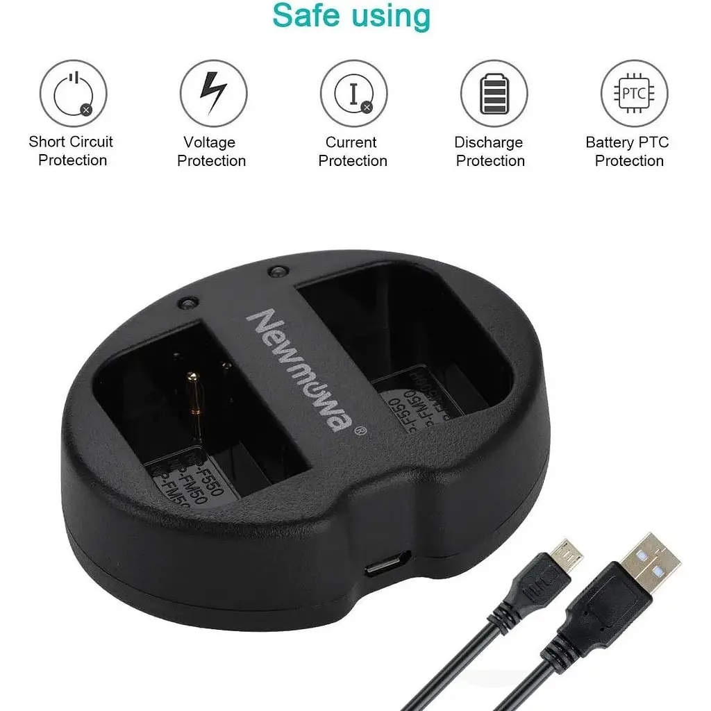 Запасна батарея Newmowa NP-FM50 (2 шт.) та портативний зарядний пристрій USB для Sony NP-FM50 DSC-R1 DSC-F828 DSC-F717 DSC-F707 - фото 3