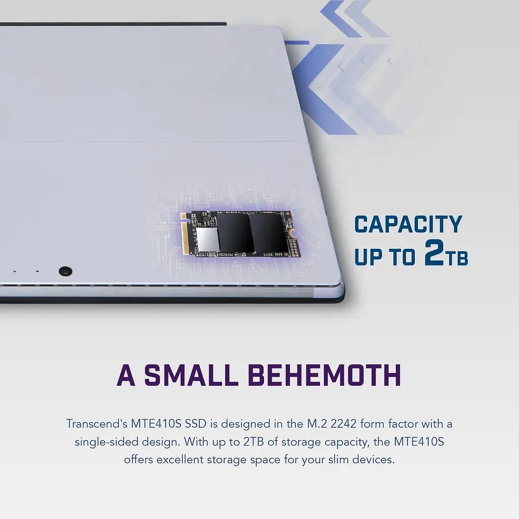 Накопитель SSD Transcend m.2 NVMe 256GB 2242 PCIe 4.0x4 3D TLC DRAM-less (TS256GMTE410S) (TS256GMTE410S_) - фото 3