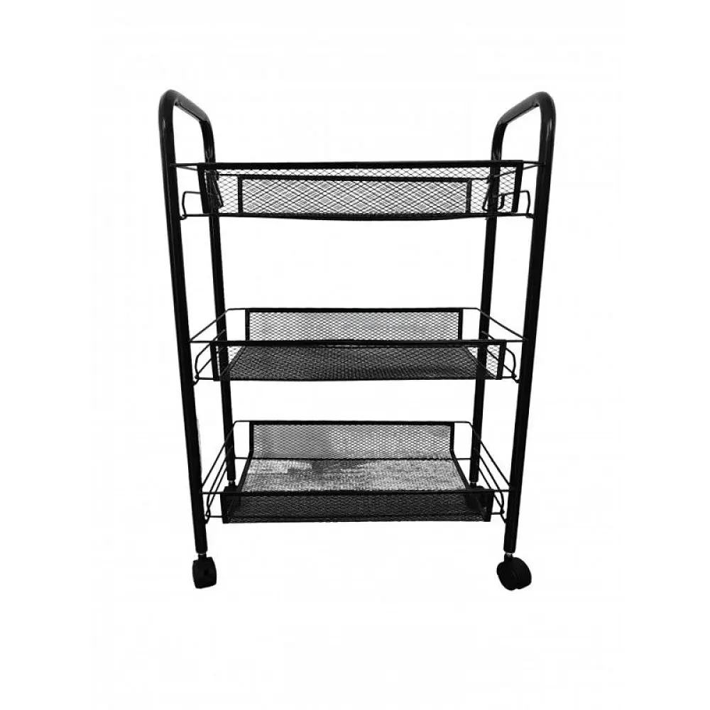 Этажерка металлическая на колесах с 3 металлическими полками Черный (348668) - фото 3