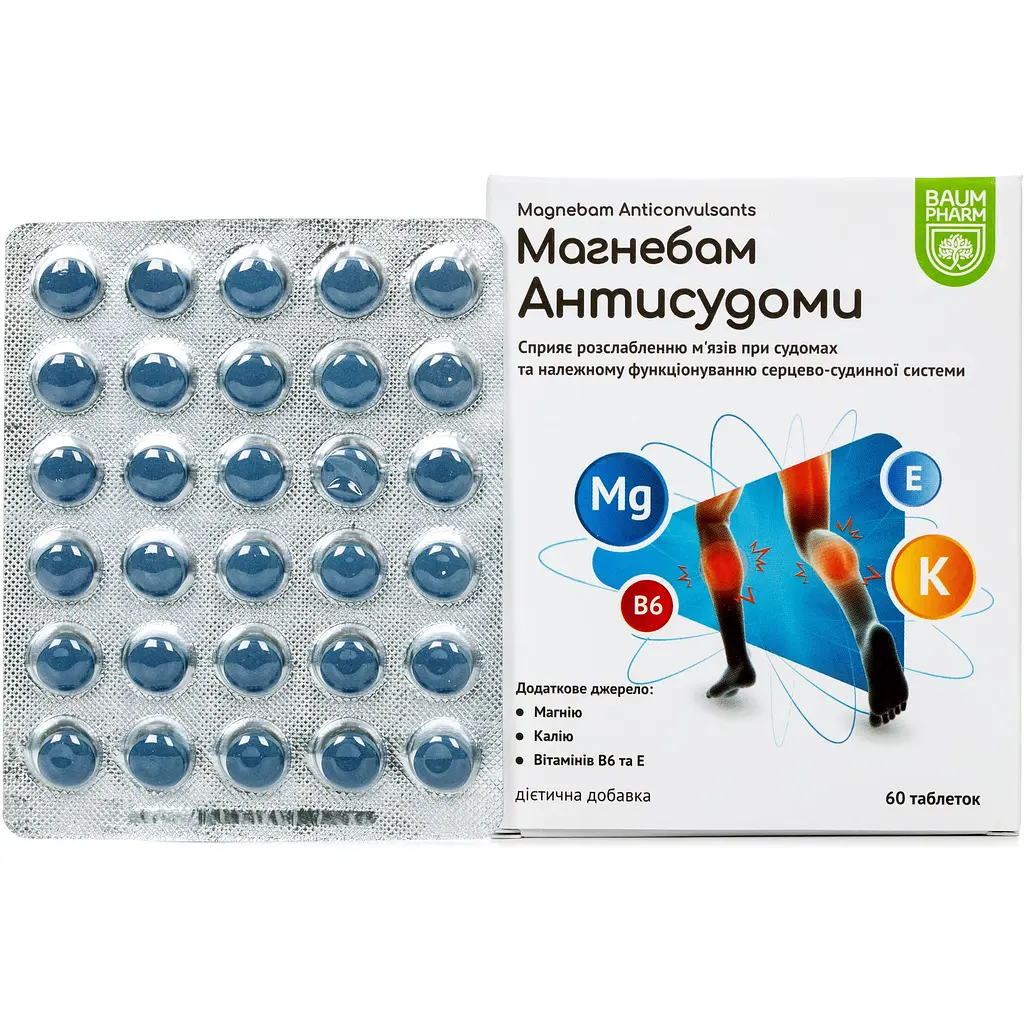 Вітамінно-мінеральний комплекс Baum Pharm Магнебам Антисудоми 60 таблеток - фото 2