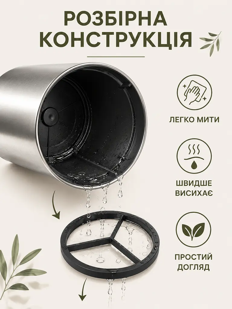 Органайзер-підставка для столових приборів з нержавіючої сталі 360° 3 відділення 17x12 см, сріблястий (80305724) - фото 6