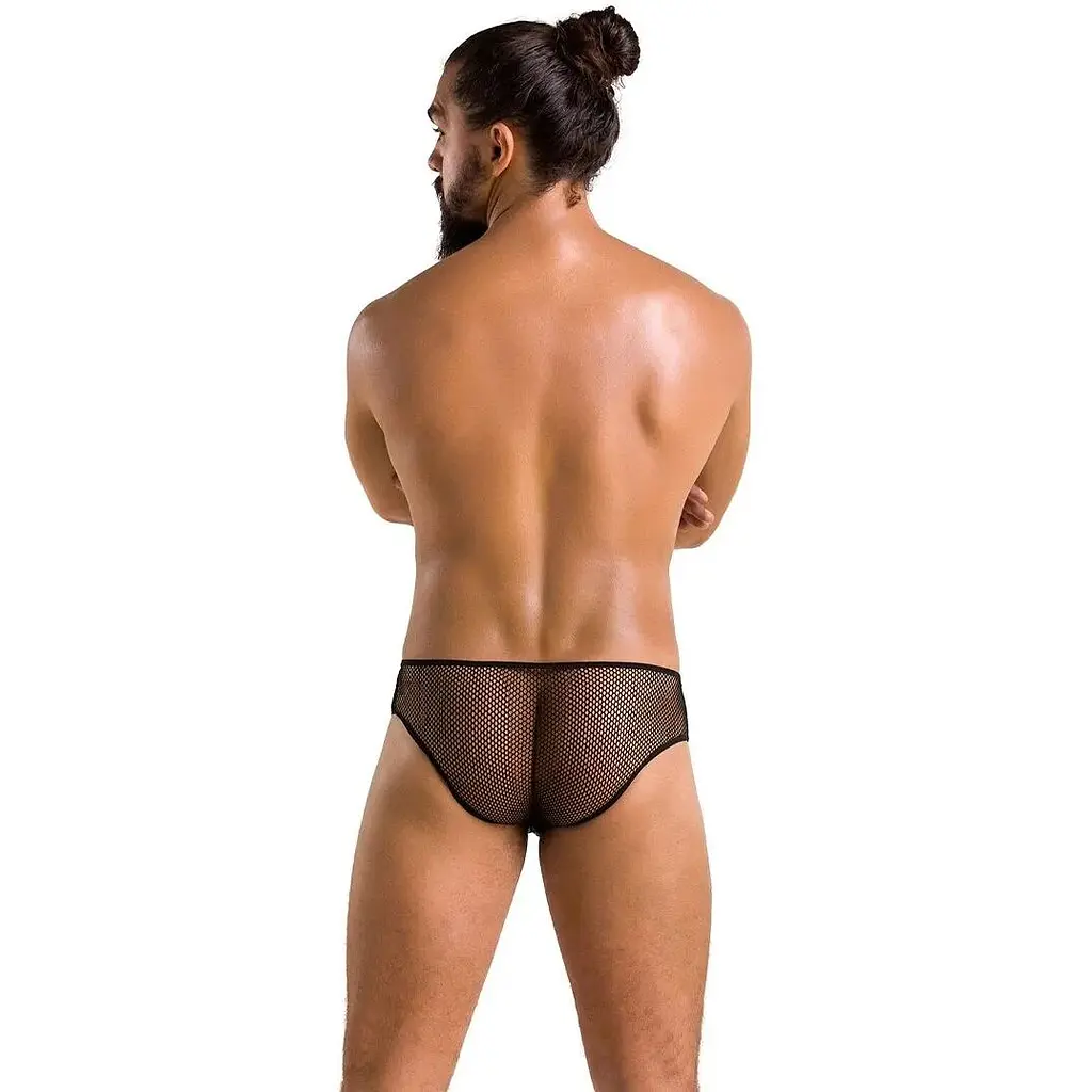 Чоловічі труси зі шнурівкою Passion 035 Slip Richard S/M Black, екошкіра, сітка - фото 4