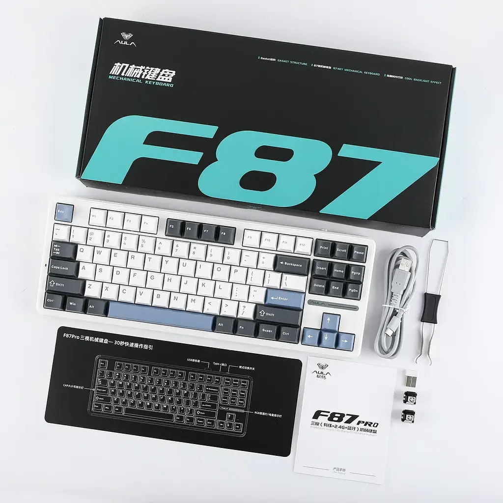 Бездротова механічна клавіатура AULA F87 Pro , Білий - фото 4
