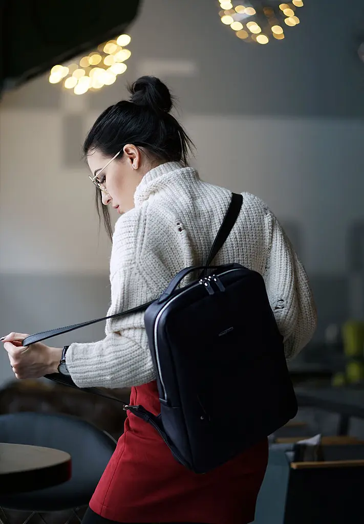 Кожаный женский городской рюкзак на молнии Cooper темно-синий - фото 7