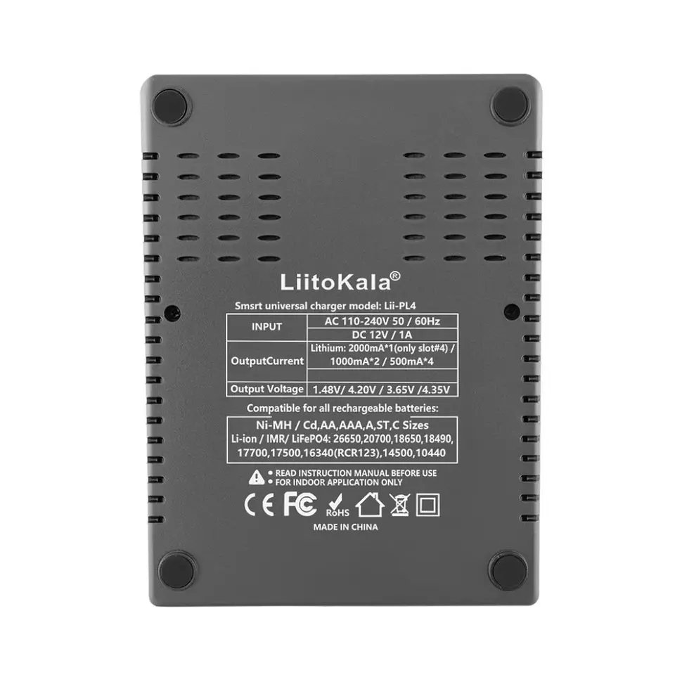 Зарядний пристрій Liitokala Lii-PL4, 4 канала, Ni-Mh/Li-ion/LiFePO4, 220V/12V, LED, Box - фото 4