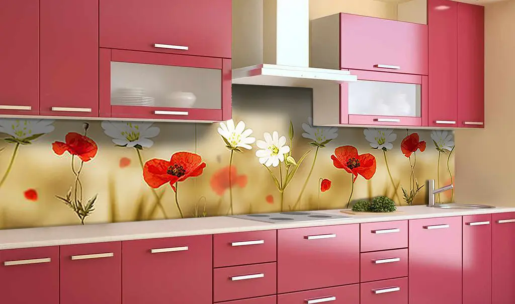 Вініловий кухонний фартух Маки і Ромашки наклейка для кухні ПВХ польові Квіти Бежевий Happy Pocket Z181420 - фото 2