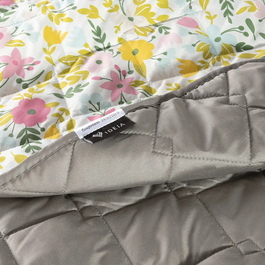 Двостороннє покривало Ideia Стиль Cube, 210х140, квіти та сірий (8-32403 сірий/квіти) - фото 5