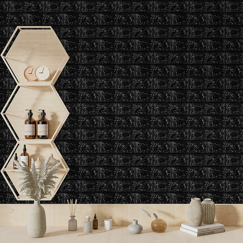 Декоративна 3D панель самоклейка Sticker Wall під цеглу Чорна 700x770x3мм (019-3) - фото 5