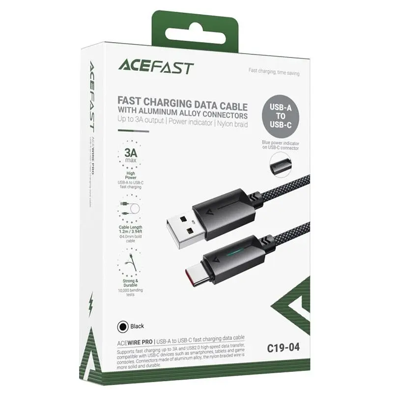 Дата кабель Acefast C19-04 USB to Type-C 3A (1.2m) Black - фото 2