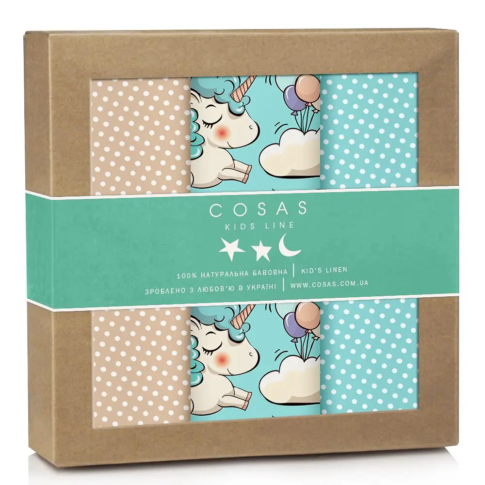 Багаторазові пелюшки дитячі MINT UNICORN 3шт COSAS (4822052032121)