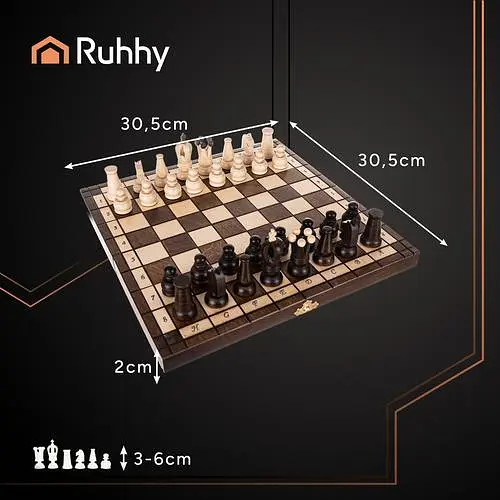 Шахи дерев’яні Ruhhy 26038 «Королівські», 30,5 × 30,5 см, подарунковий набір із натурального дерева, граб - фото 4
