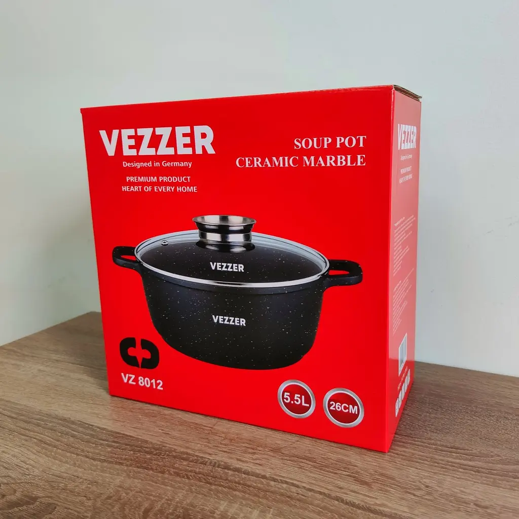 Каструля Vezzer з кришкою та силіконовими накладками на ручки 26 см 5.6 л чорна (VZ8012) - фото 7