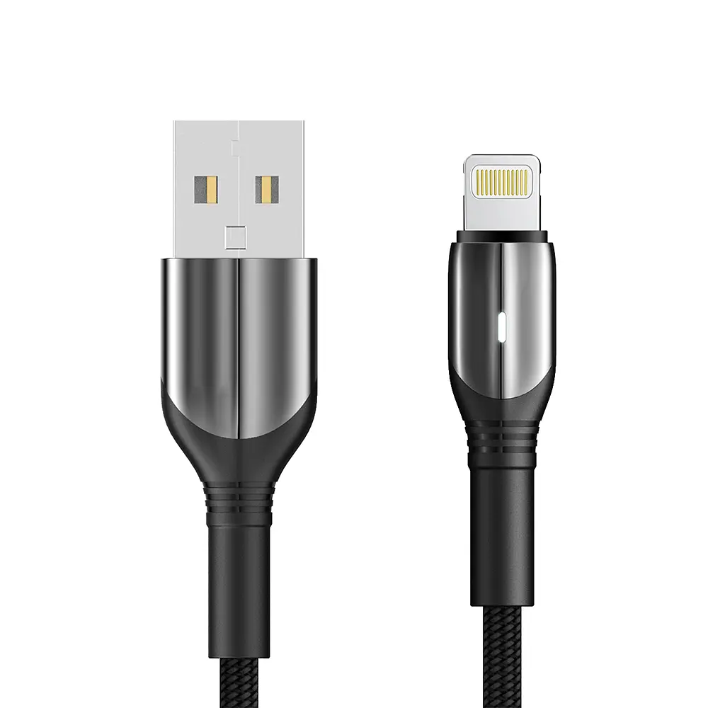 Кабель Aspor AC-09 Nylon LED USB – Lightning (3A/1м)- чорний
