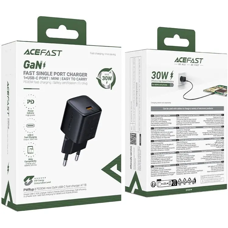 Зарядний пристрій 1xUSB-C 30W Gan A118 Fast Charger black Acefast (6974316284994) - фото 6