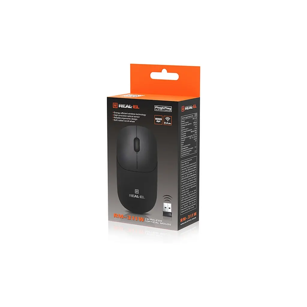 Мишка REAL-EL RM-311W Wireless Black (EL123200041) - фото 2